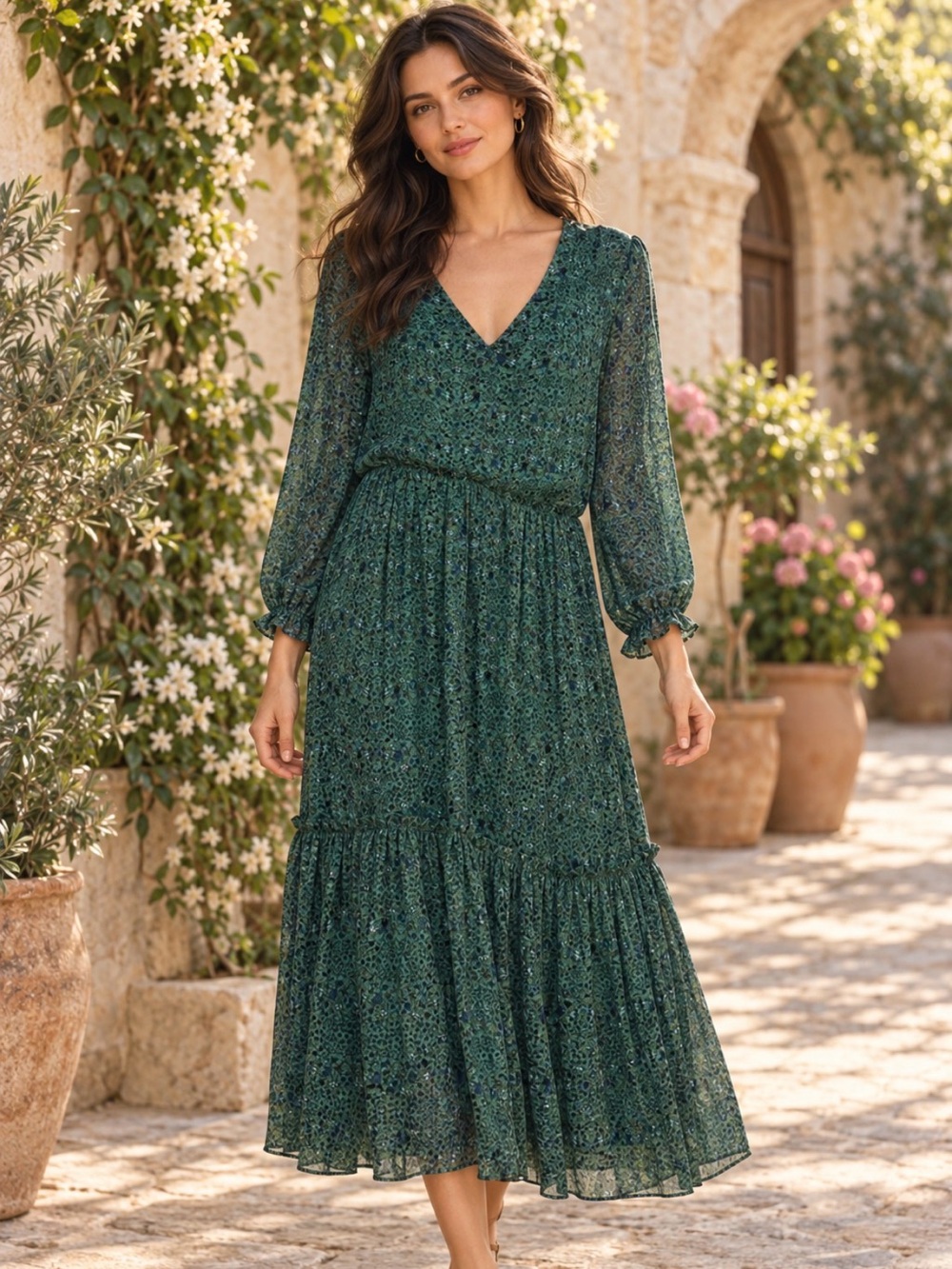 Free People Emerald Green Floral Maxi Dress